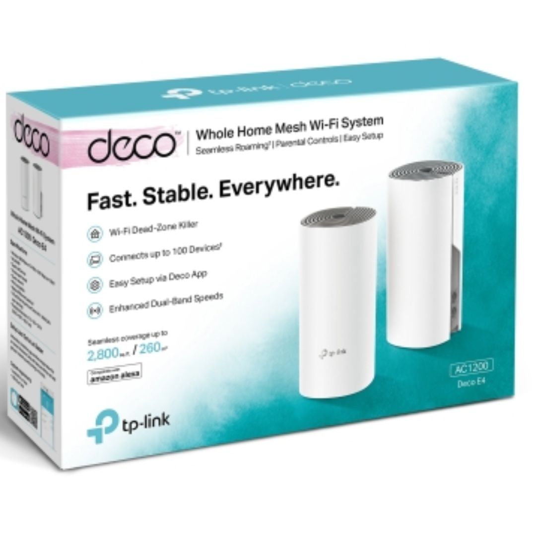 TP-Link Deco E4 (2-Pack) AC1200 Whole Home Mesh WiFi System – 260sqm Coverage, Supports 100+ Devices, Parental Controls