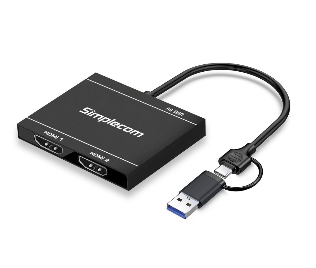 Simplecom DA327 USB 3.0/USB-C to Dual HDMI Adapter for Dual 1080p Displays with Dedicated Graphics & Audio