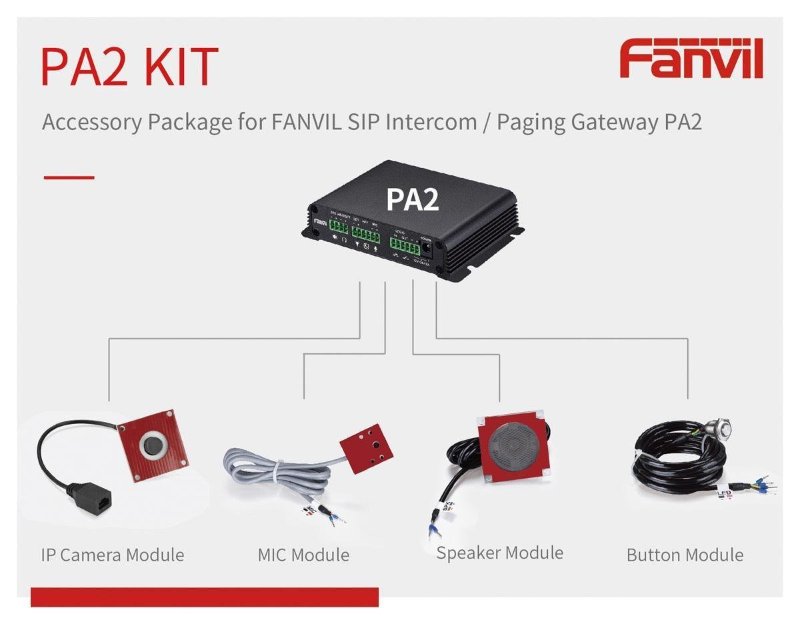 Fanvil PA2 Accessories Kit | 720P IP Camera, 5W Speaker, Microphone & IP67 Stainless Steel Button for PA2 SIP Paging Gateway