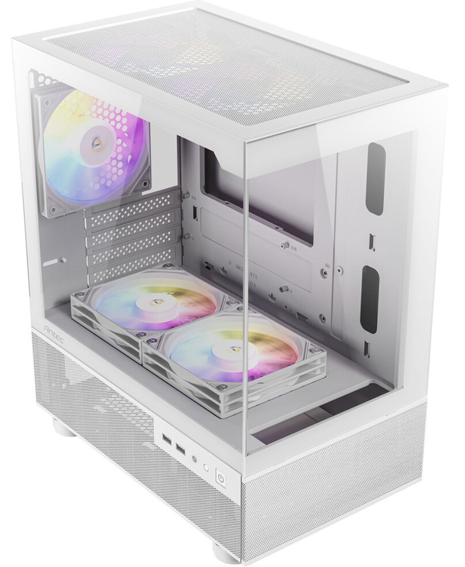 Antec CX200M RGB Elite White Mini Tower Gaming Case with 270° Tempered Glass, 5 RGB Fans, USB 3.0 x2, Mesh Front & Bottom for mATX & ITX
