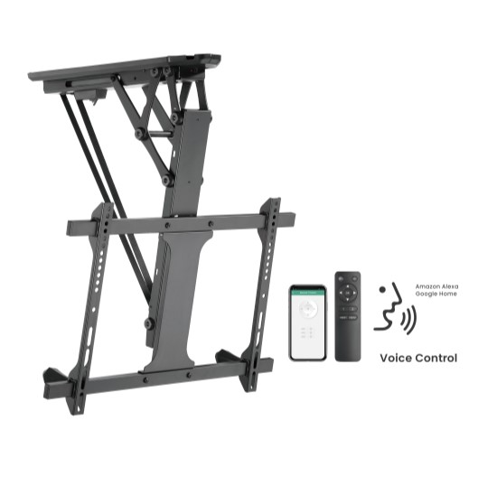Brateck PLB-M0546AI Motorized Flip Down TV Ceiling Mount for 32-70 inch TVs with TUYA App & Voice Control, VESA up to 600x400, 35kg Capacity - Matte Black