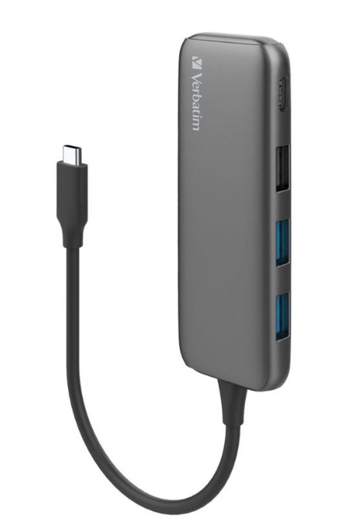 Verbatim USB-C Hub with 2x USB-A 3.2 Gen 1 & 1x USB-C 3.1 Gen 1 Ports - 5Gbps Data Transfer - Space Grey