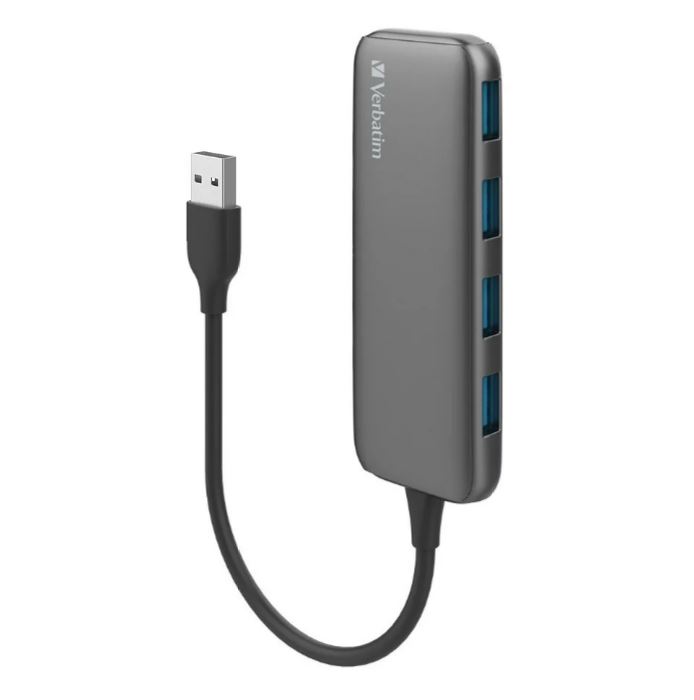 Verbatim 4-Port USB 3.1 Gen 1 Hub Slim Portable USB-A SuperSpeed Hub with 5Gbps Transfer, Plug and Play, Grey
