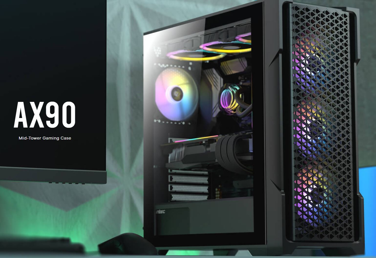 Antec AX90 Mid-Tower Gaming Case with 4x ARGB 120mm Fans, 2x 360mm Radiator Support & Tempered Glass Side Panel