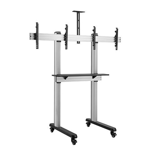 Brateck Dual Screen Video Conferencing TV Cart for 45"-55" TVs, Up to 50kg per Screen, Height Adjustable Camera Shelf, Cable Management, Fine Texture Grey