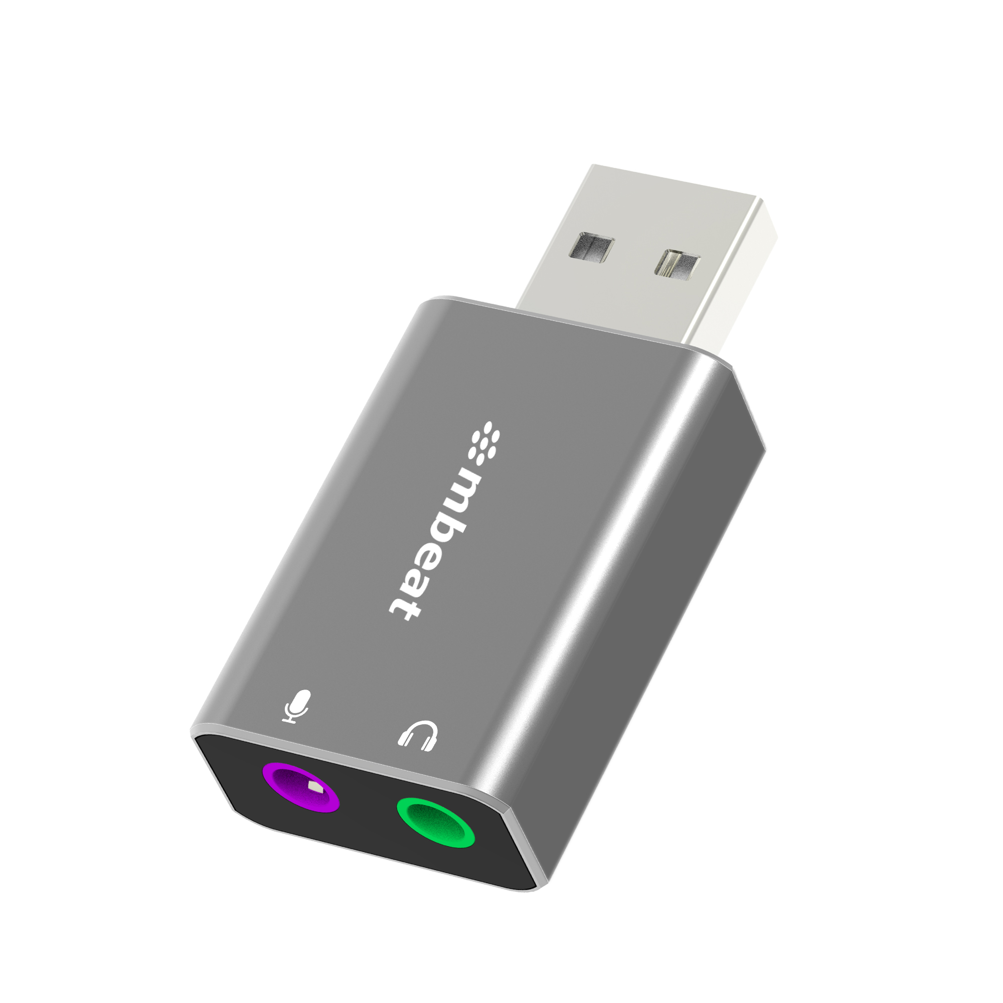 mbeat Elite USB to 3.5mm Audio & Microphone Adapter - USB-A Digital to Analog Converter for Headphone & Mic - Space Grey, Plug & Play, Windows/Mac Compatible