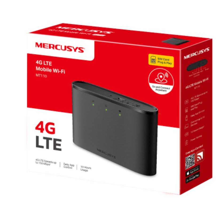 MERCUSYS MT110 4G LTE Mobile Wi-Fi Hotspot – 150 Mbps Download, 2200mAh Battery, Supports 10 Devices, USB-C Charging