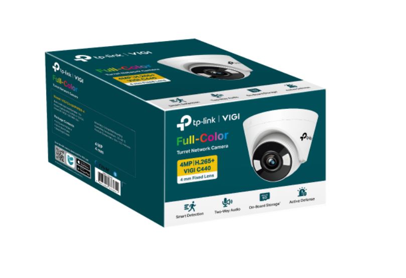 TP-Link VIGI 4MP Full-Colour Turret Network Camera with 2.8mm Lens, Smart Detection & PoE/12V DC Power, 3-Year Warranty