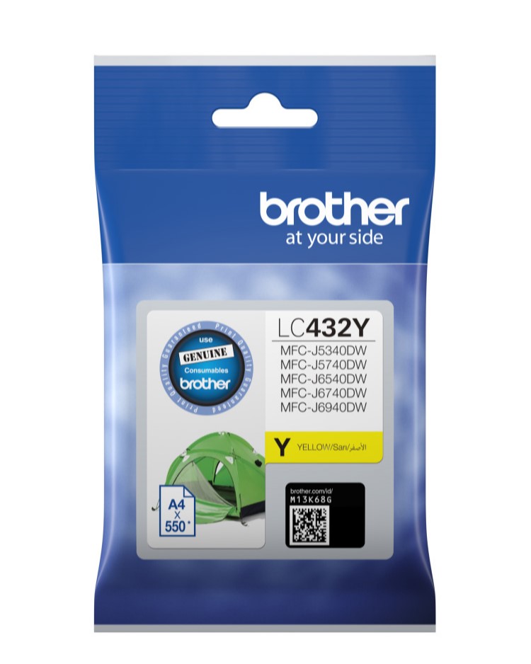 Genuine Brother LC432Y Yellow Ink Cartridge - Compatible with MFC-J5340DW/J5740DW/J6540DW/J6740DW/J6940DW, Up to 550 Pages Yield