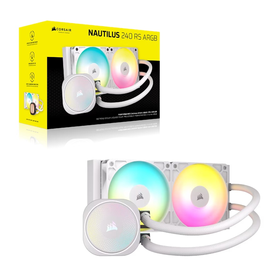 Corsair NAUTILUS 240 RS ARGB Liquid CPU Cooler White - 240mm Radiator, PWM Fans, Intel LGA 1851/1700 & AMD AM5/AM4 Compatible