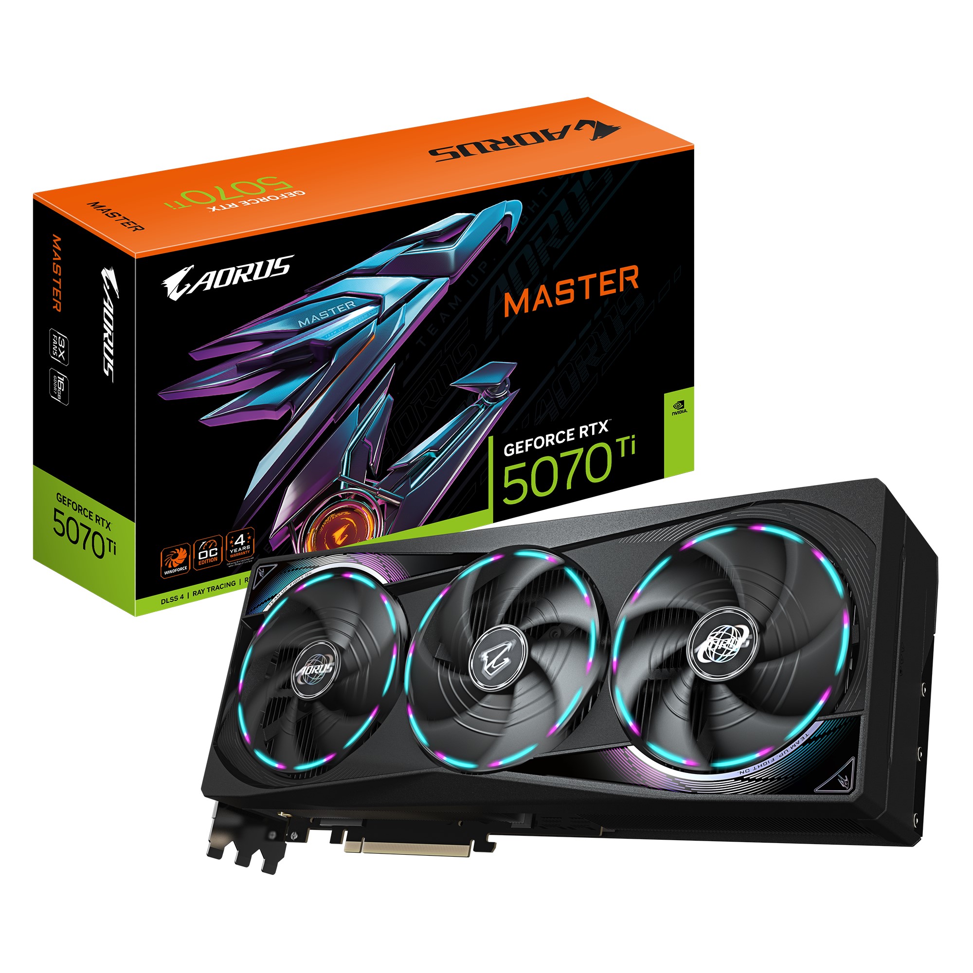 Gigabyte AORUS GeForce RTX 5070 Ti MASTER 16GB GDDR7 2670 MHz 8960 CUDA Cores PCIe 5.0 Graphics Card with WINDFORCE Cooling & RGB Halo