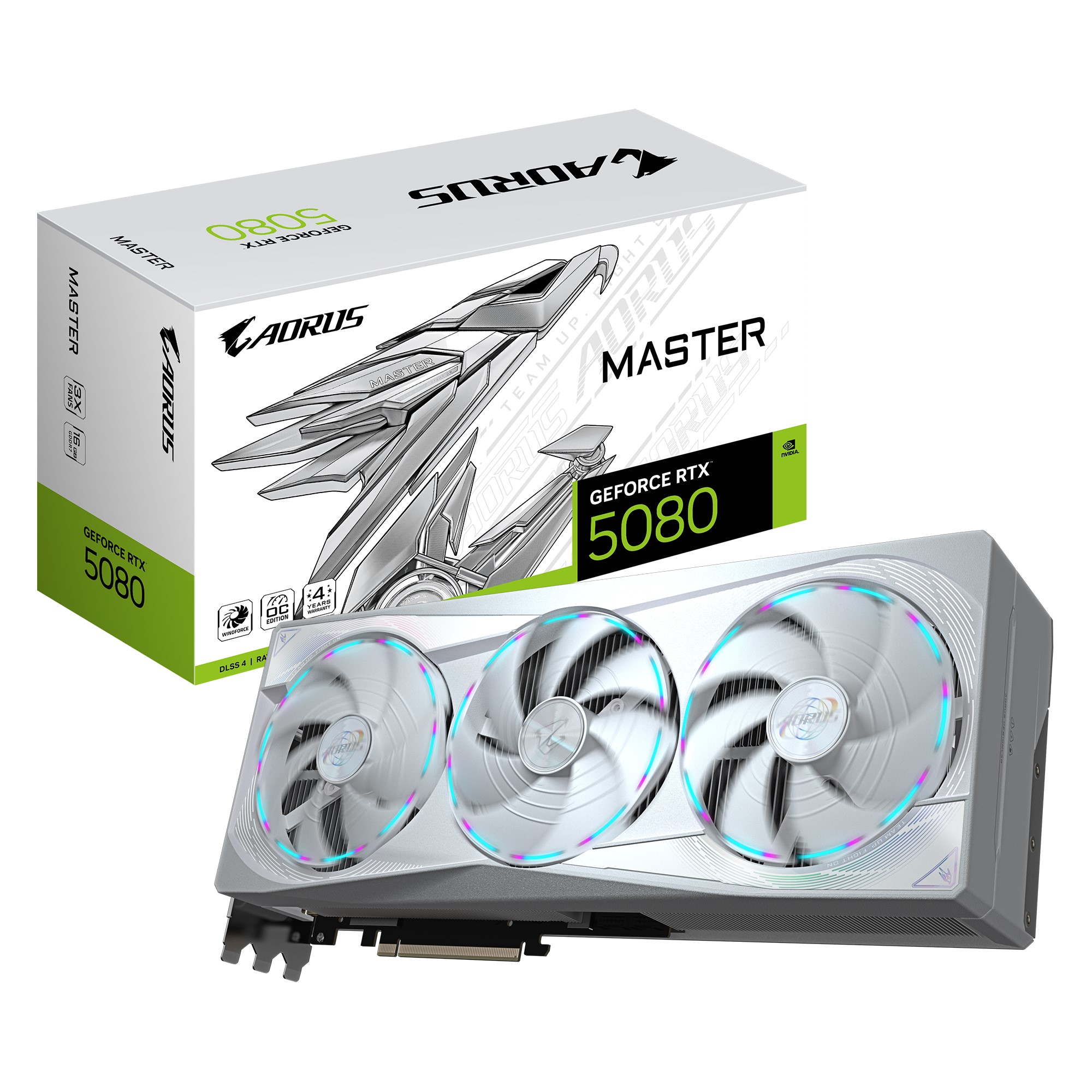 Gigabyte AORUS GeForce RTX 5080 MASTER ICE 16GB GDDR7 PCI-E 5.0 Gaming Graphics Card with WINDFORCE Cooling & RGB Halo Lighting
