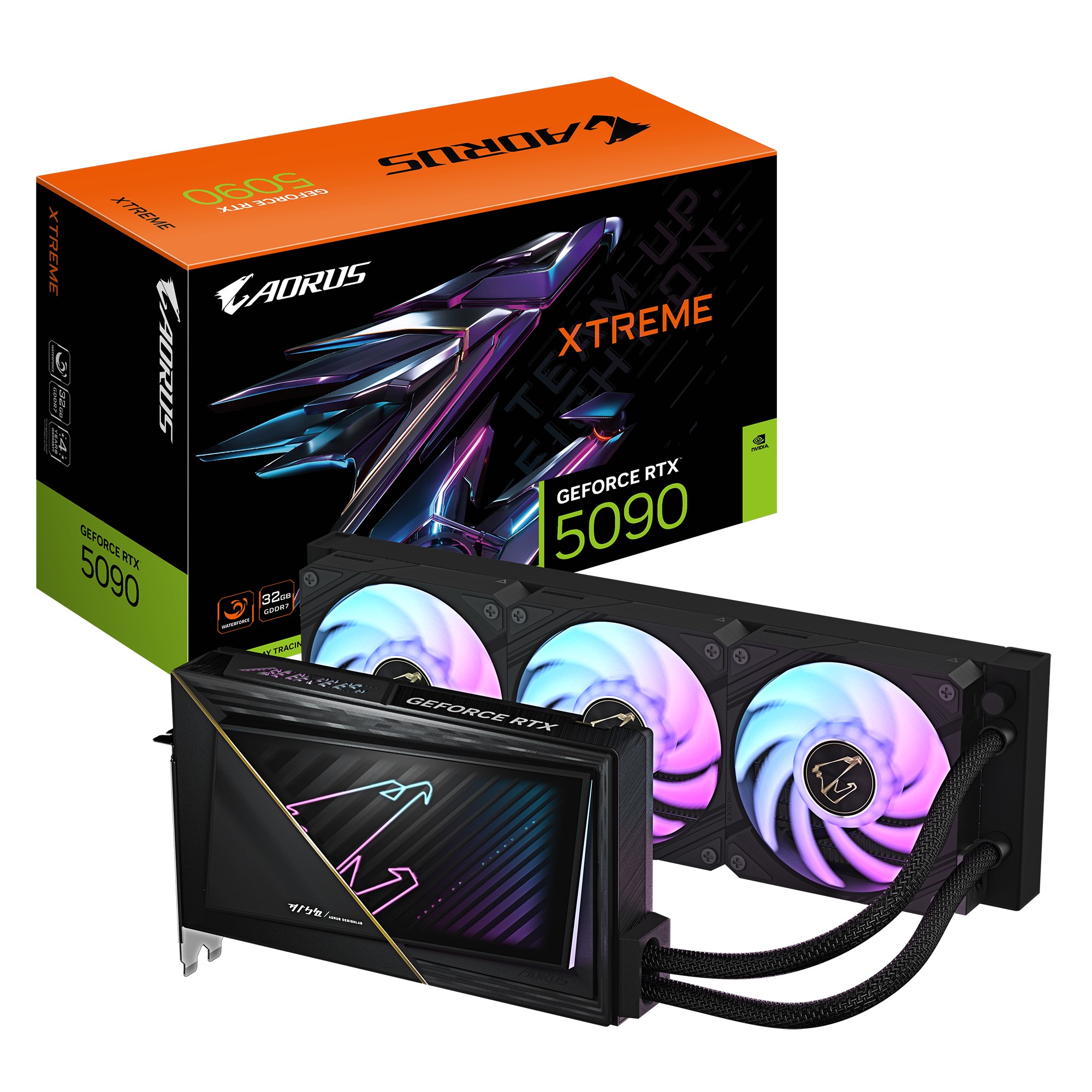 Gigabyte AORUS GeForce RTX 5090 XTREME WATERFORCE 32GB GDDR7 2655MHz 21760 CUDA Cores Liquid Cooled GPU PCIe 5.0 DisplayPort 2.1b HDMI 2.1b