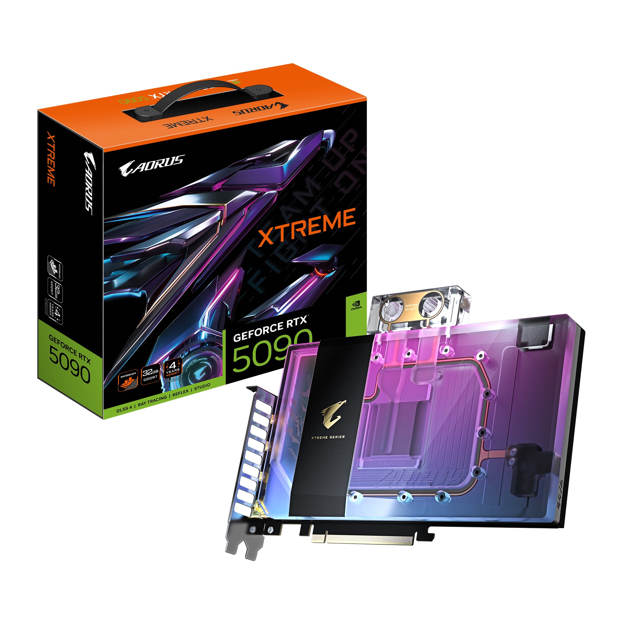 Gigabyte AORUS GeForce RTX 5090 XTREME WATERFORCE WB 32GB GDDR7 2655MHz 21760 CUDA Cores PCIe 5.0 Graphics Card with Leak Detection & RGB