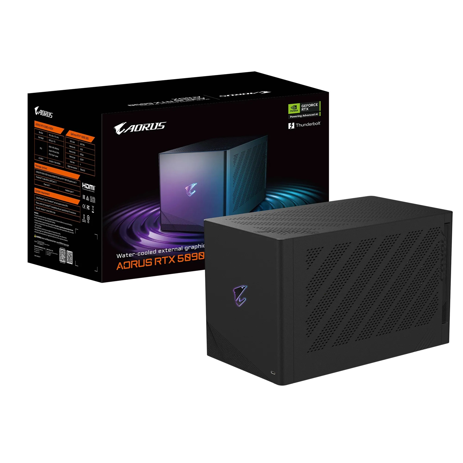 GIGABYTE AORUS RTX 5090 AI BOX 32GB GDDR7 External GPU with Thunderbolt 5, 2407MHz Boost, 3x DP 2.1, HDMI 2.1 & 850W PSU