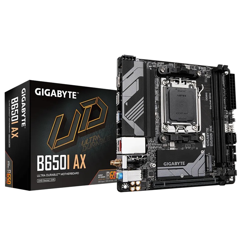 Gigabyte B650I AX Mini-ITX AMD AM5 Motherboard with DDR5 96GB, PCIe 4.0 x16, M.2 NVMe, Wi-Fi 6E & 2.5GbE LAN