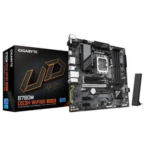 Gigabyte B760M DS3H WIFI6E GEN5 LGA 1700 Micro-ATX Motherboard with DDR5 256GB, PCIe 5.0 x16, Dual M.2 PCIe 4.0, Wi-Fi 6E & 2.5GbE LAN