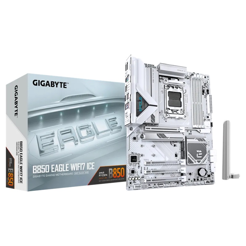 Gigabyte B850 EAGLE WF7 ICE ATX Motherboard for AMD AM5, DDR5 up to 256GB, PCIe 5.0 M.2, Wi-Fi 7, 2.5GbE LAN