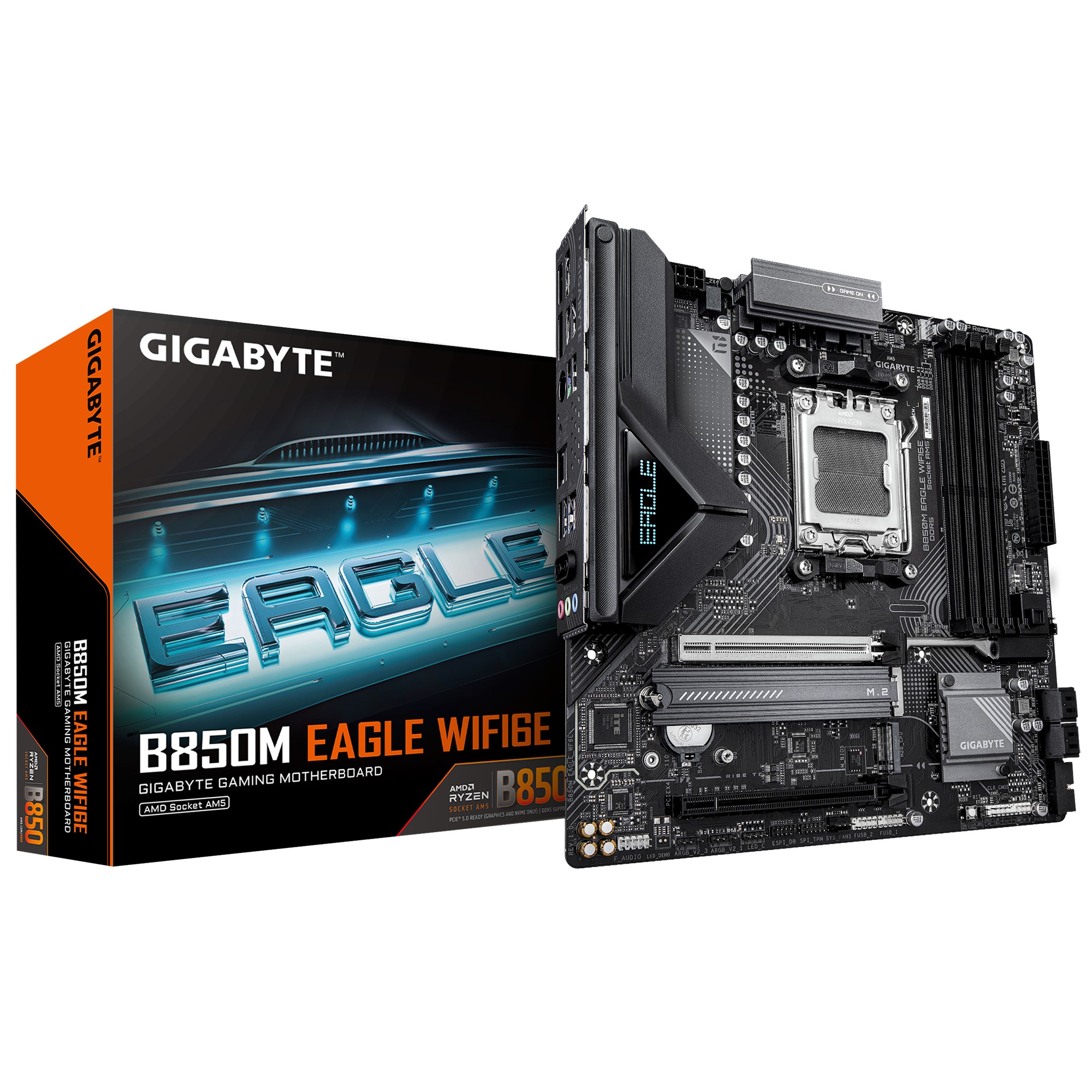 Gigabyte B850M EAGLE WIFI6E Micro-ATX Motherboard for AMD AM5 with DDR5 8200(O.C.) Support, PCIe 5.0 x16, Dual M.2, Wi-Fi 6E & Bluetooth 5.3