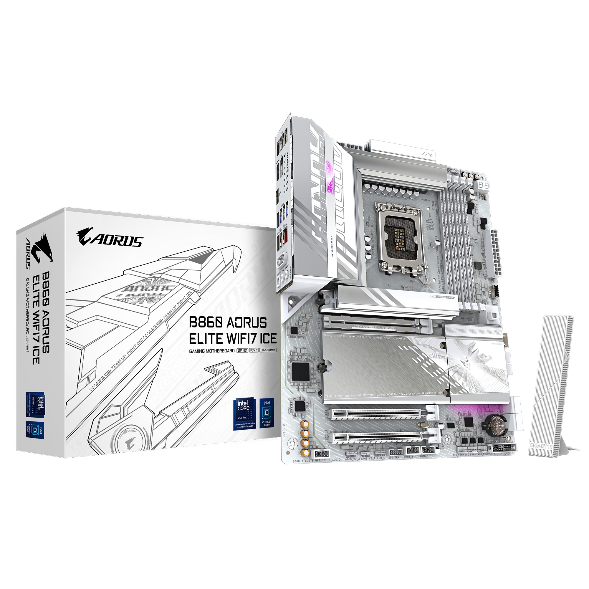 Gigabyte B860 AORUS ELITE WIFI7 ICE Motherboard LGA1851 DDR5 Up to 256GB PCIe 5.0 M.2 USB4 Type-C Wi-Fi 7 2.5GbE LAN ATX