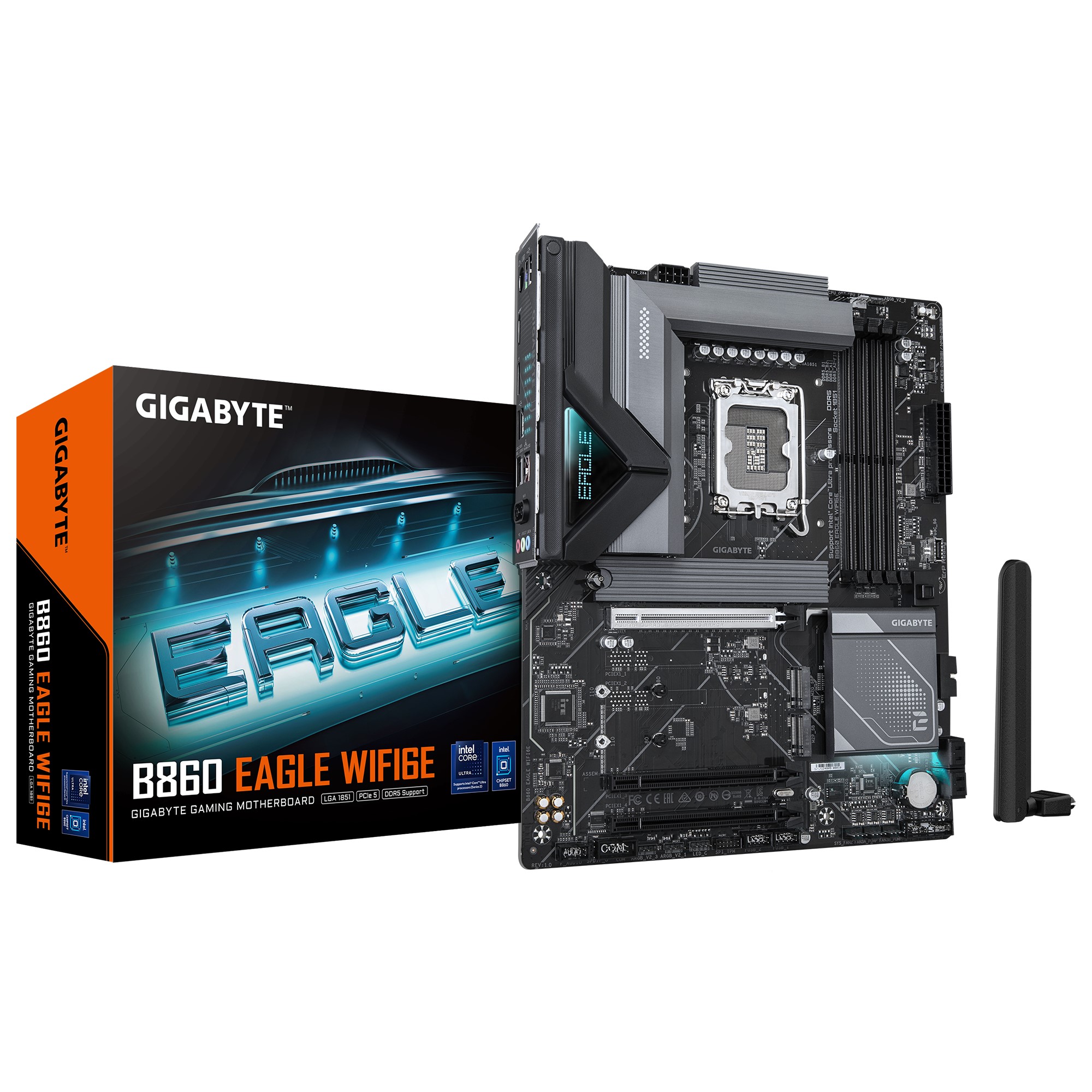GIGABYTE B860 EAGLE WIFI6E ATX Motherboard LGA1851 DDR5 256GB PCIe 5.0 x16 Wi-Fi 6E 2.5GbE HDMI DisplayPort