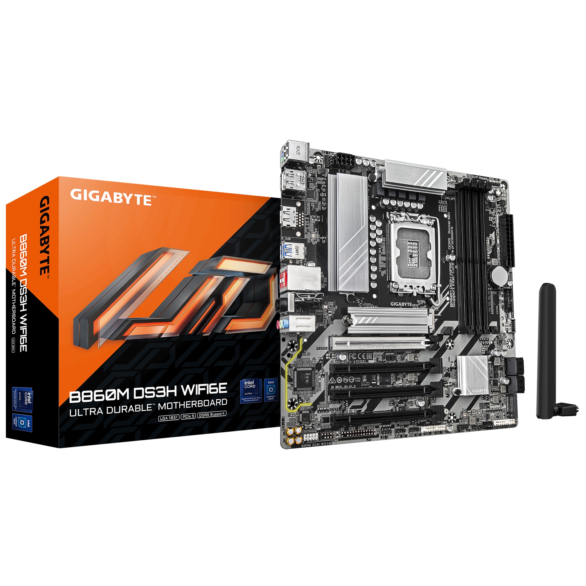 GIGABYTE B860M DS3H WIFI6E Micro-ATX Motherboard LGA1851 for Intel Core Ultra, DDR5 256GB, PCIe 5.0 x16, Wi-Fi 6E & 2.5GbE LAN