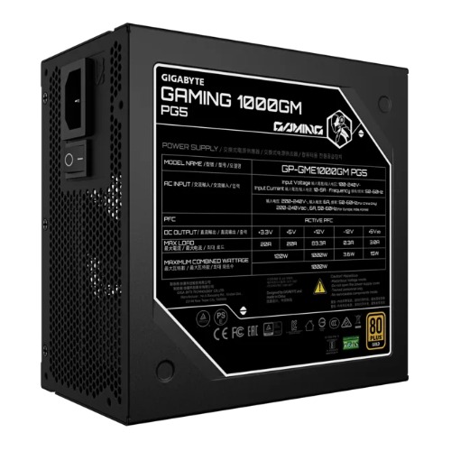 GIGABYTE GAMING 1000GM PG5 1000W 80+ Gold ATX 3.1 PSU PCIe 5.0 16pin full modular 135mm fan OVP OPP SCP UVP OCP OTP 8SATA 4PCIe 2EPS 100,000h MTBF