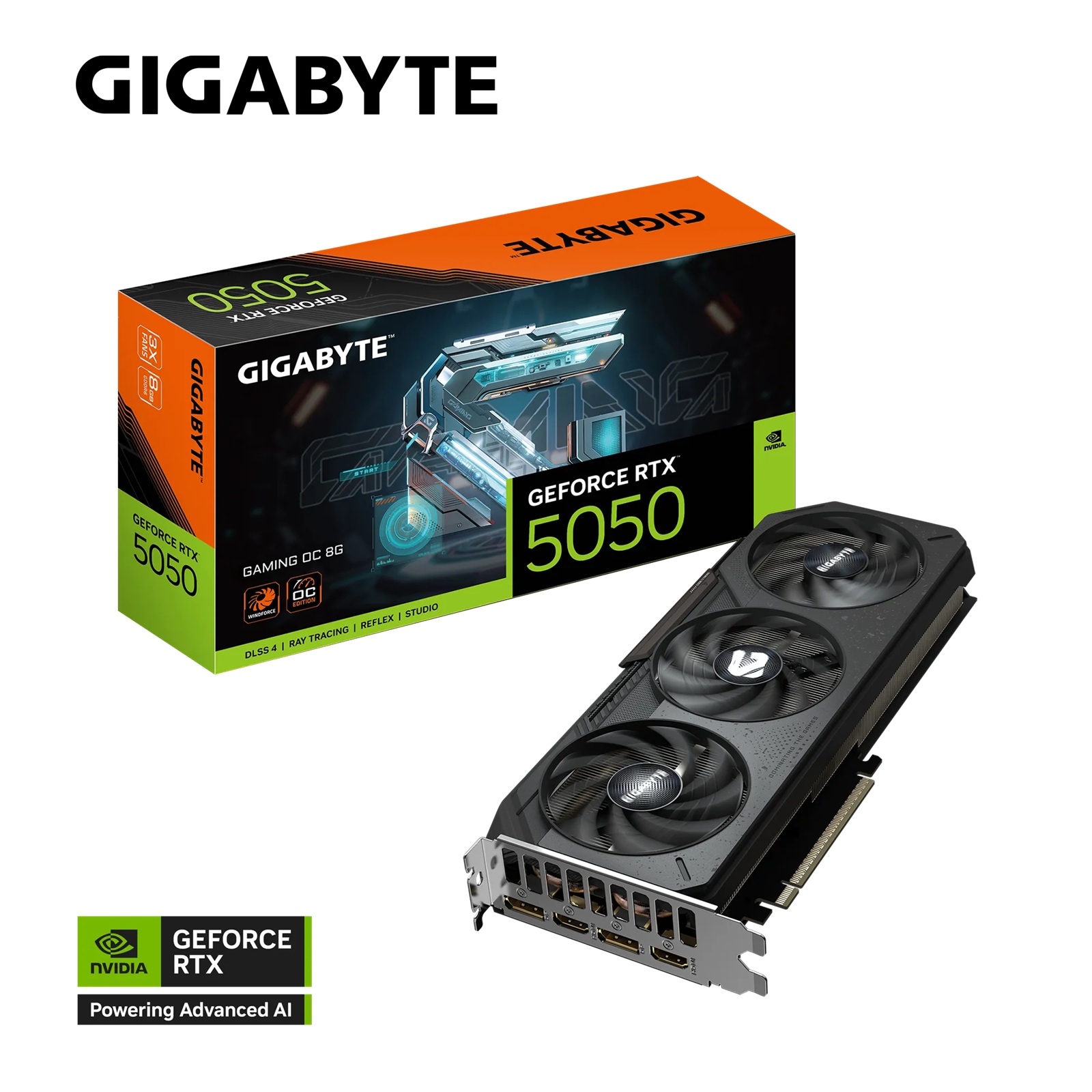 GIGABYTE GeForce RTX 5050 GAMING OC 8G - 8GB GDDR6, 20 Gbps, PCIe 5.0, DirectX 12, DisplayPort 2.1b, HDMI 2.1b, 550W PSU Recommended
