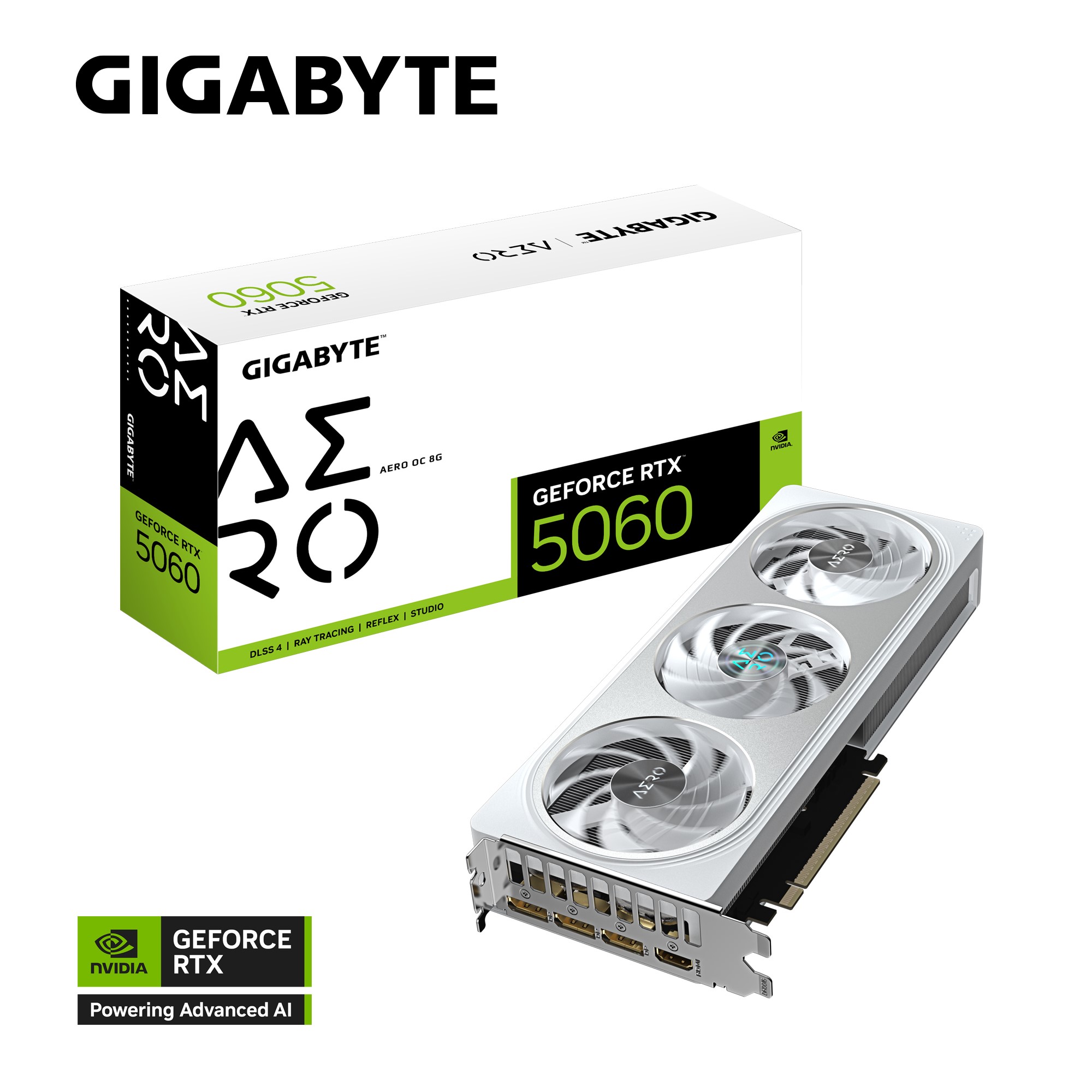 Gigabyte GeForce RTX 5060 AERO OC 8GB GDDR7 2595 MHz, 3840 CUDA Cores, PCI-E 5.0, DisplayPort 2.1b x3, HDMI 2.1b, 500W PSU Recommended