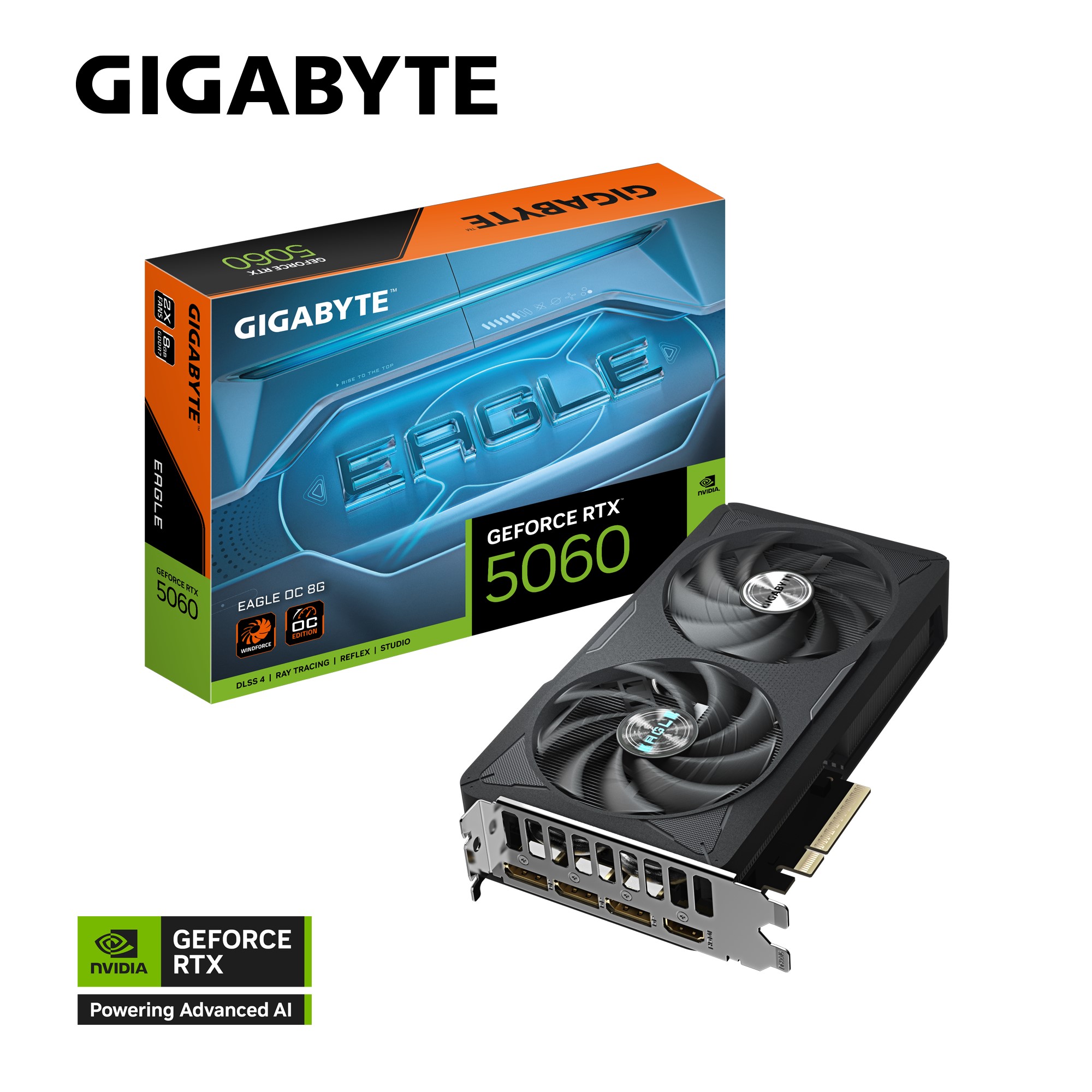 GIGABYTE GeForce RTX 5060 EAGLE OC 8G Gaming Graphics Card - 2550 MHz OC, 8GB GDDR7 28 Gbps, PCIe 5.0, DisplayPort 2.1b x3, HDMI 2.1b