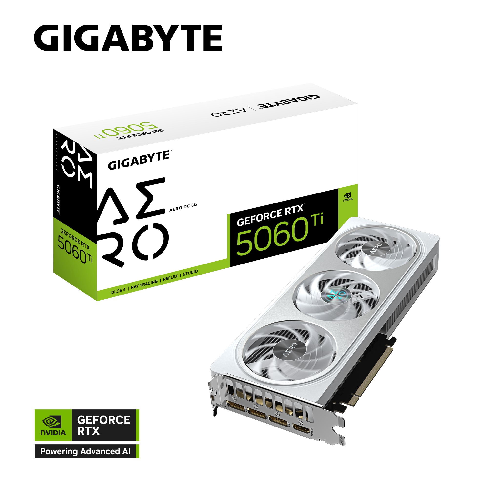 Gigabyte GeForce RTX 5060 Ti AERO OC 8GB GDDR7 28 Gbps PCIe 5.0 Graphics Card with WINDFORCE Cooling, Dual BIOS, RGB Lighting, DisplayPort 2.1b x3, HDMI 2.1b