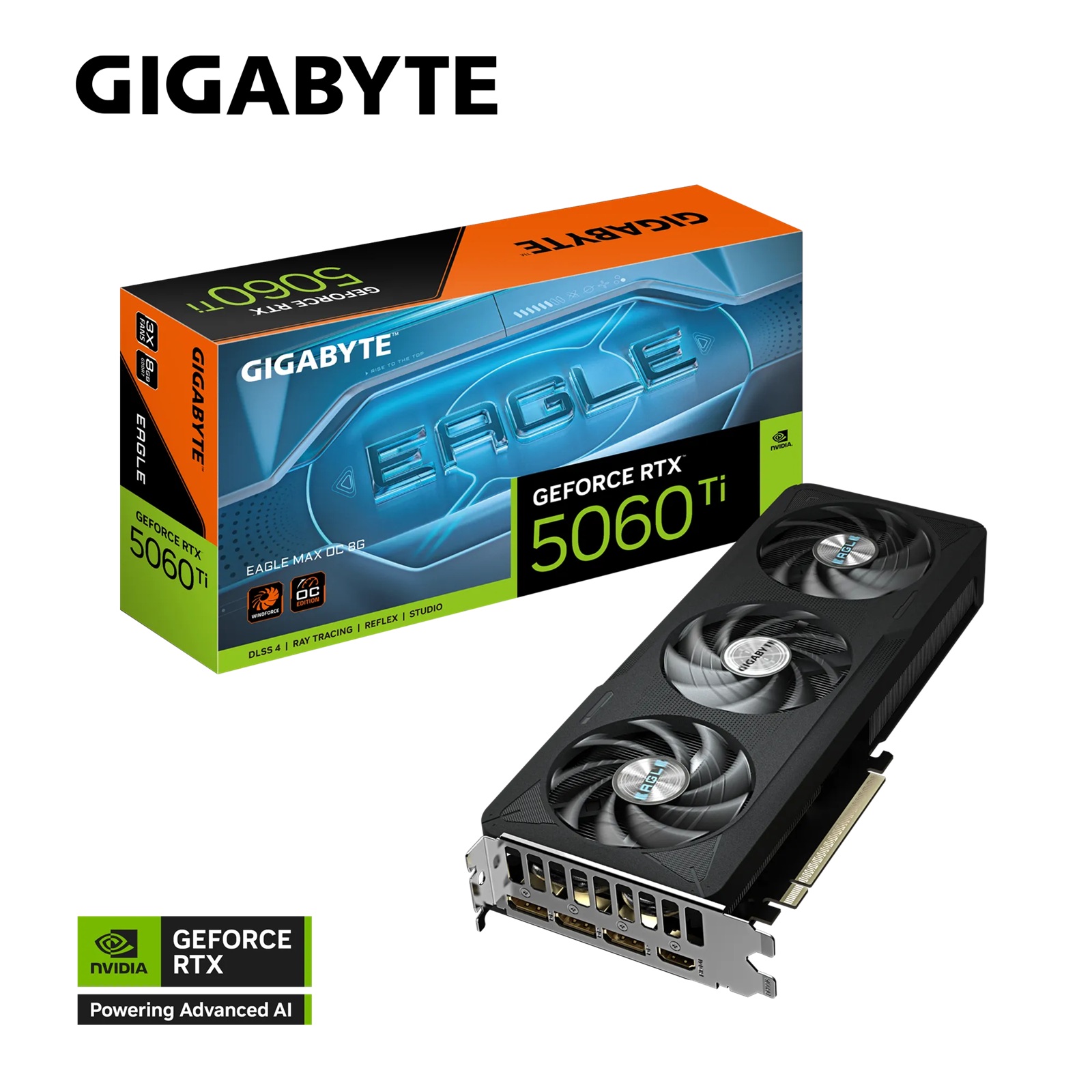 Gigabyte GeForce RTX 5060 Ti EAGLE MAX OC 8GB GDDR7 PCIe 5.0 Graphics Card 2617 MHz, 4608 CUDA Cores, DisplayPort 2.1b x3, HDMI 2.1b, 650W PSU Recommended