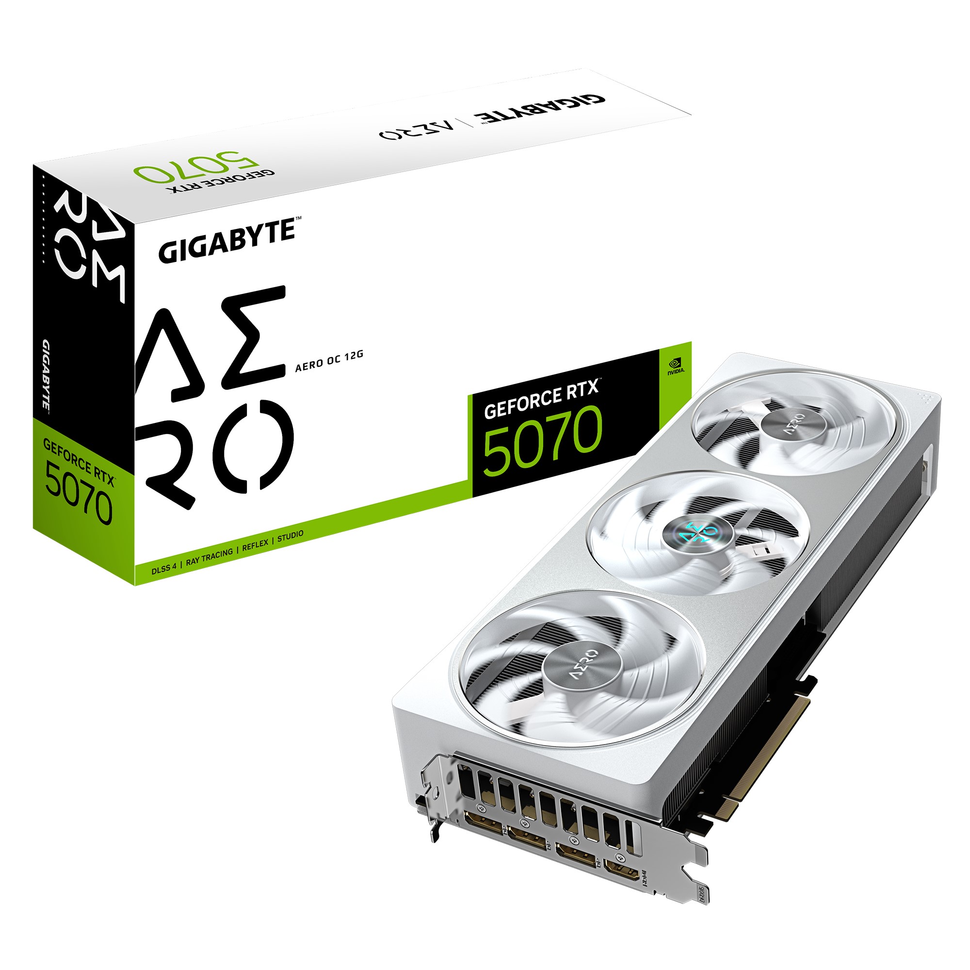 Gigabyte GeForce RTX 5070 AERO OC 12GB GDDR7 2625 MHz Boost PCIe 5.0 Graphics Card with WINDFORCE Cooling & RGB Lighting
