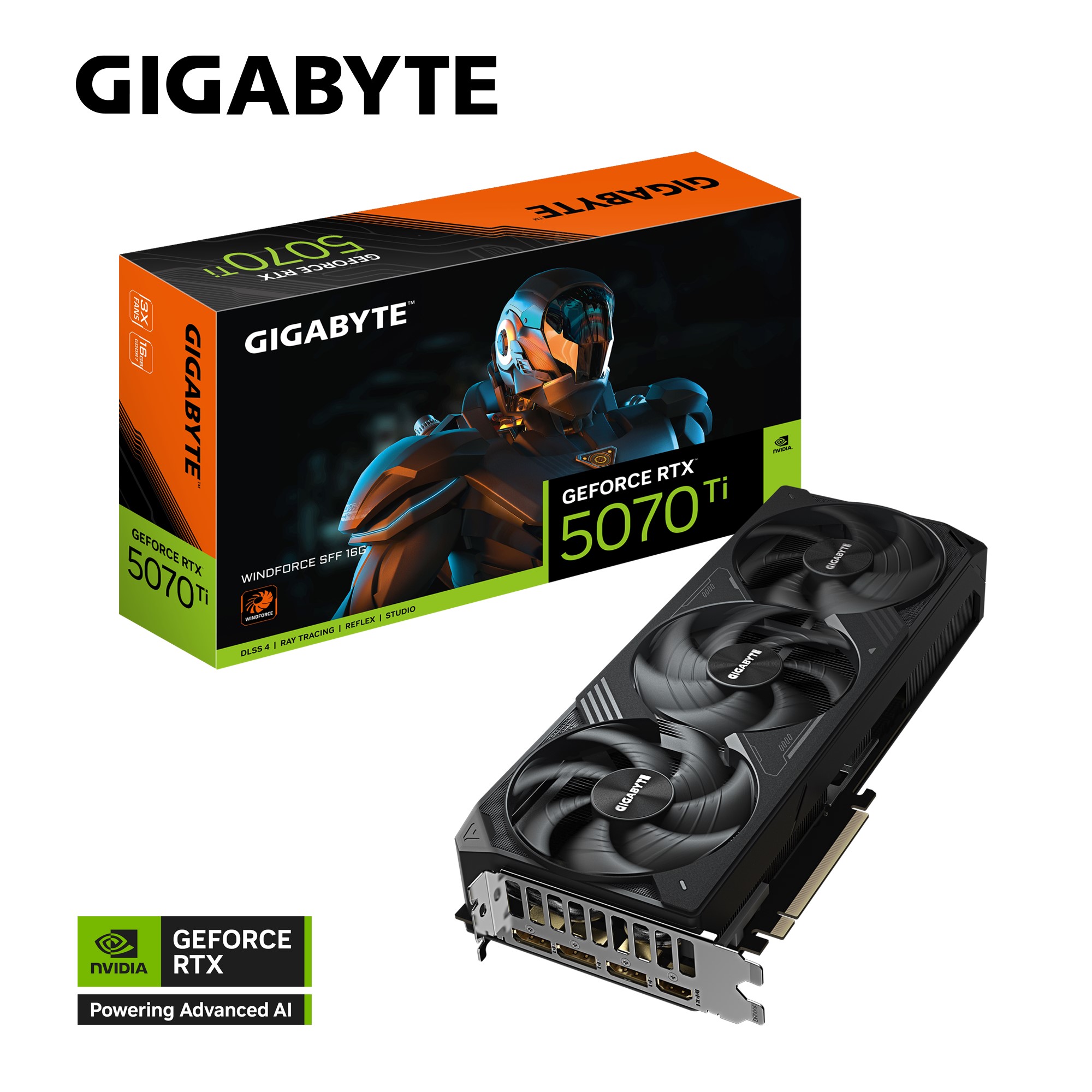 Gigabyte GeForce RTX 5070 Ti WINDFORCE SFF 16GB GDDR7 PCI-E 5.0 Graphics Card with 2452 MHz, 8960 CUDA Cores, HDMI 2.1b & DisplayPort 2.1b