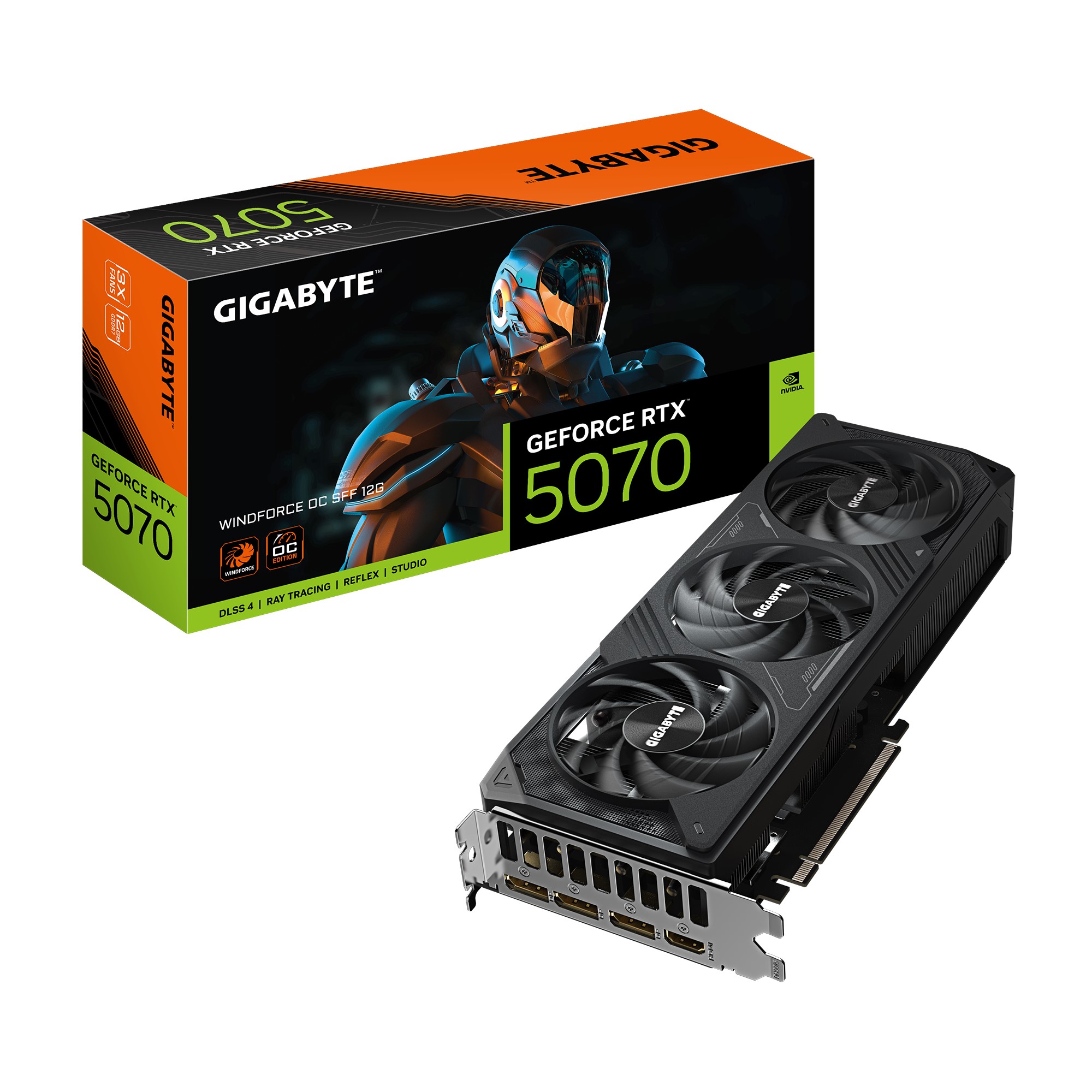 GIGABYTE GeForce RTX 5070 WINDFORCE OC SFF 12GB GDDR7 Graphics Card, 2542 MHz Core, 6144 CUDA Cores, PCIe 5.0, 3x DisplayPort 2.1b, 1x HDMI 2.1b, Recommended 750W PSU