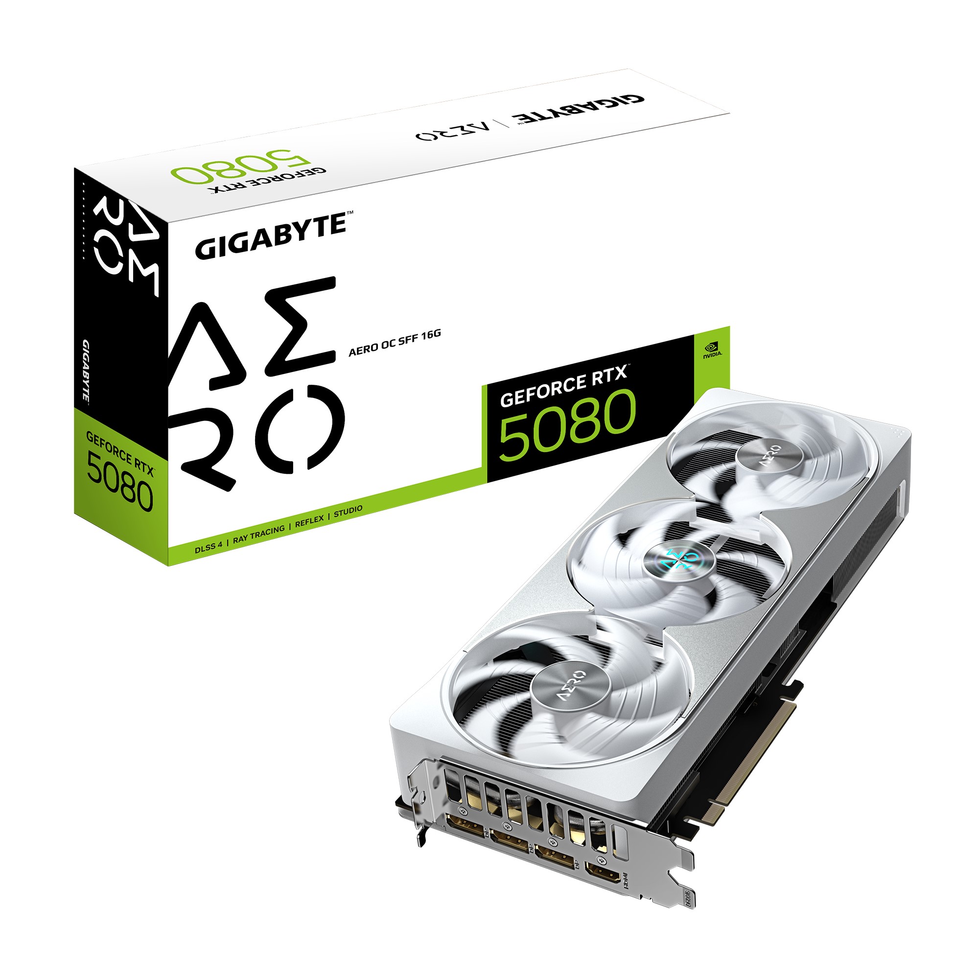 Gigabyte GeForce RTX 5080 AERO OC SFF 16GB GDDR7 2730MHz PCIe 5.0 Graphics Card with WINDFORCE Cooling, DisplayPort 2.1b x3 & HDMI 2.1b