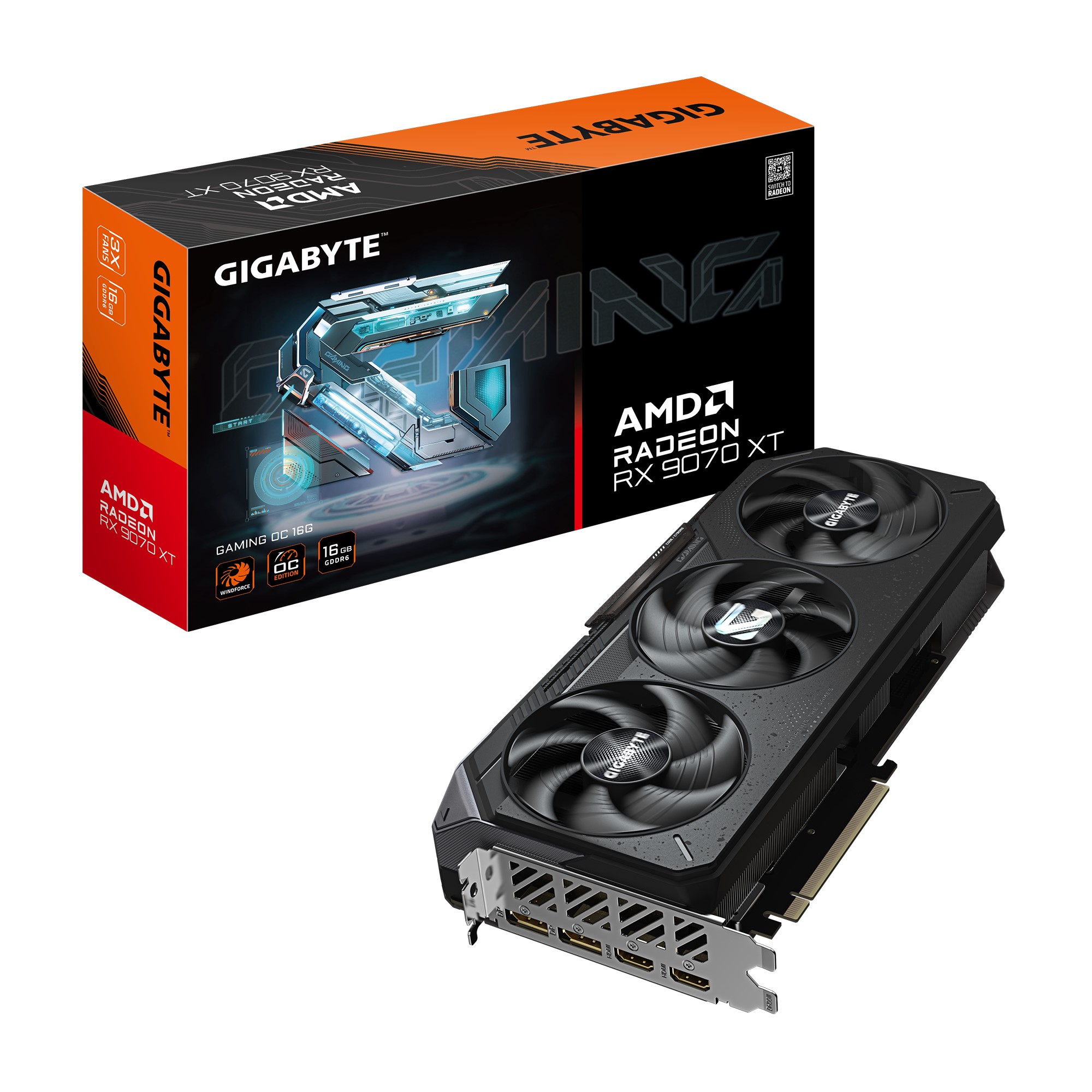 GIGABYTE Radeon RX 9070 XT GAMING OC 16GB GDDR6 20Gbps 256-bit PCIe 5.0 GPU with WINDFORCE Cooling, Dual BIOS, DisplayPort 2.1a & HDMI 2.1b Outputs