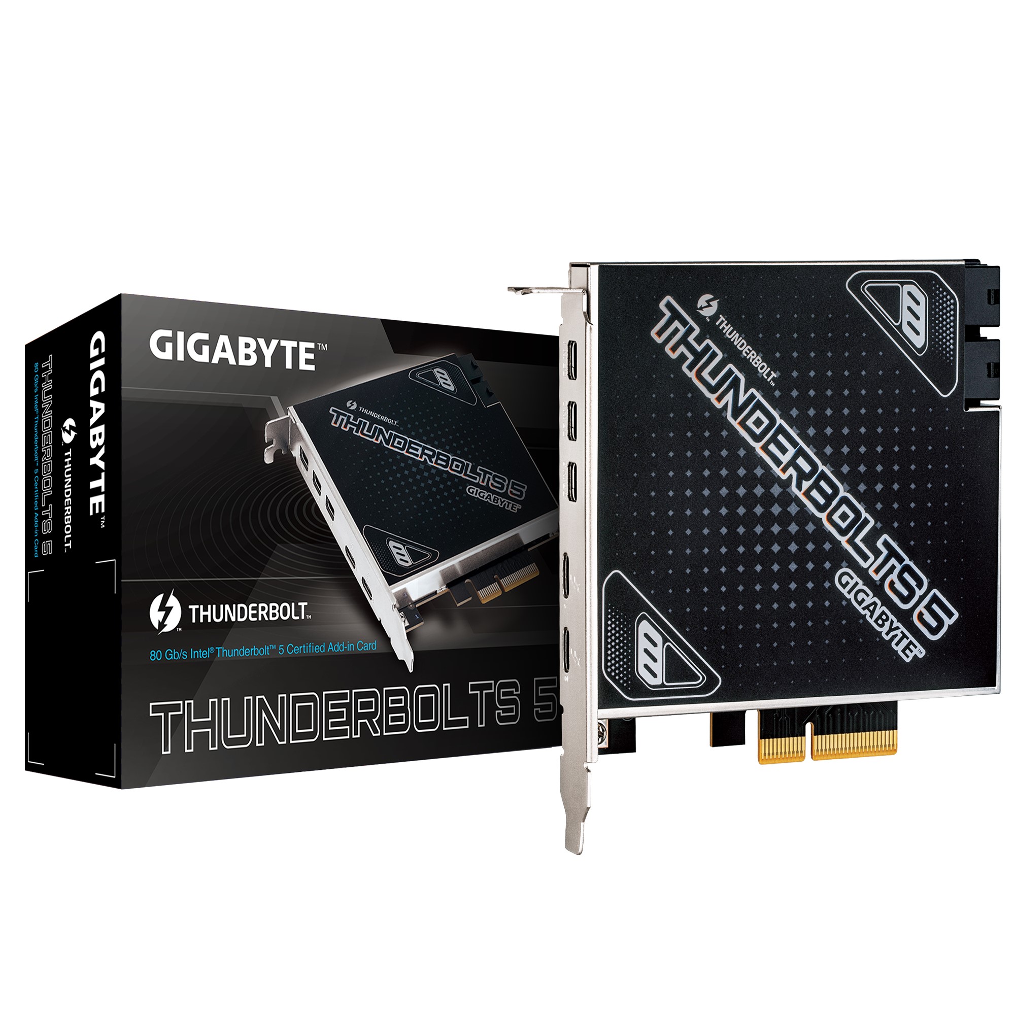GIGABYTE Thunderbolts 5 Add-in Card with Intel JHL9580 Controller, Dual Thunderbolt 5 USB-C Ports, 80 Gb/s Bi-Directional Bandwidth, DisplayPort 2.1 Support