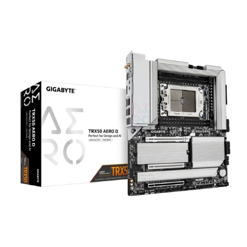 Gigabyte TRX50 AERO D AMD Ryzen Threadripper PRO Motherboard | Socket sTR5, DDR5 RDIMM Up to 1TB, PCIe 5.0 x16, 4x M.2 Slots, Wi-Fi 7, Dual LAN