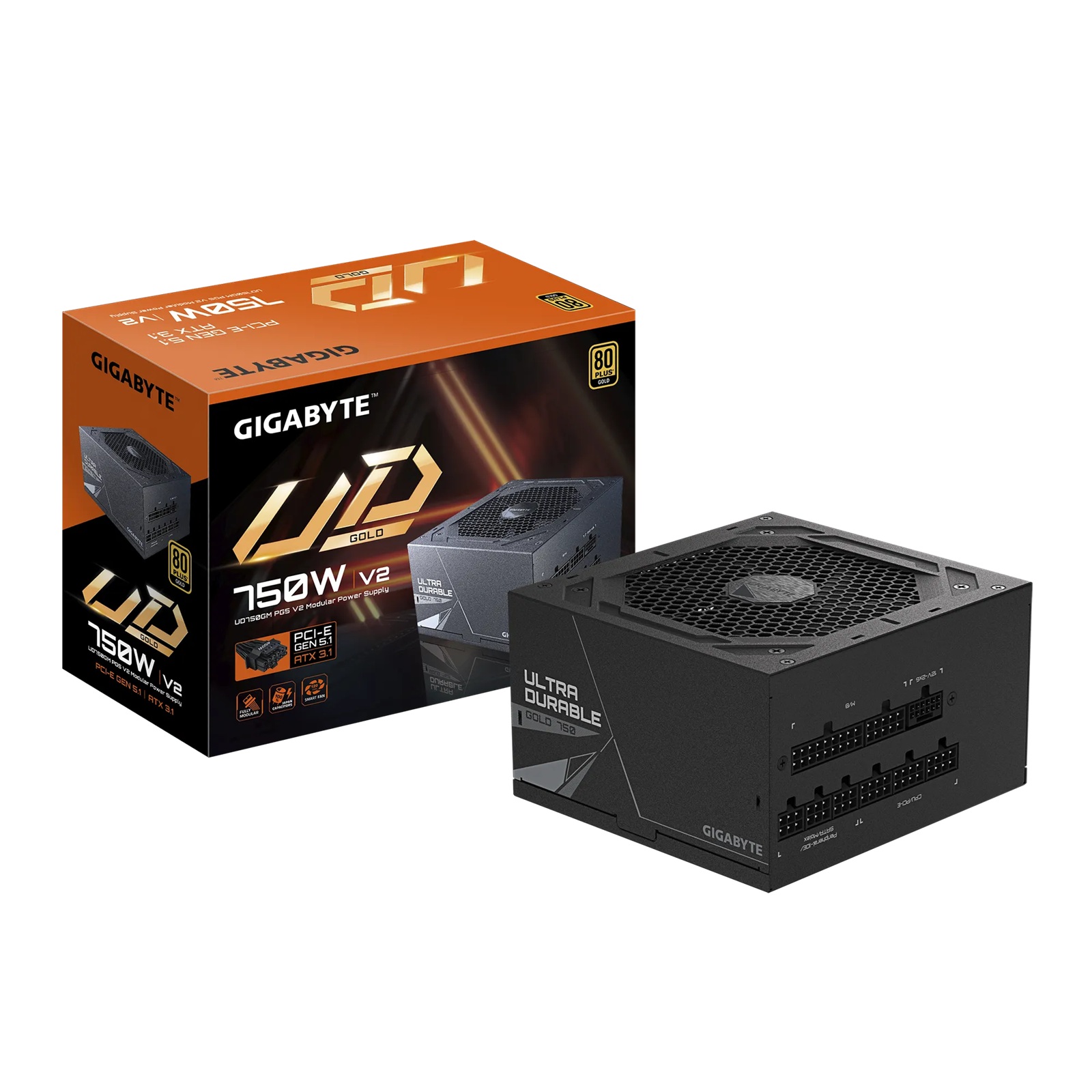 Gigabyte UD750GM PG5 V2 750W 80 Plus Gold Fully Modular ATX 12V v3.1 Power Supply with PCIe Gen5 Support and Hydraulic Bearing Fan