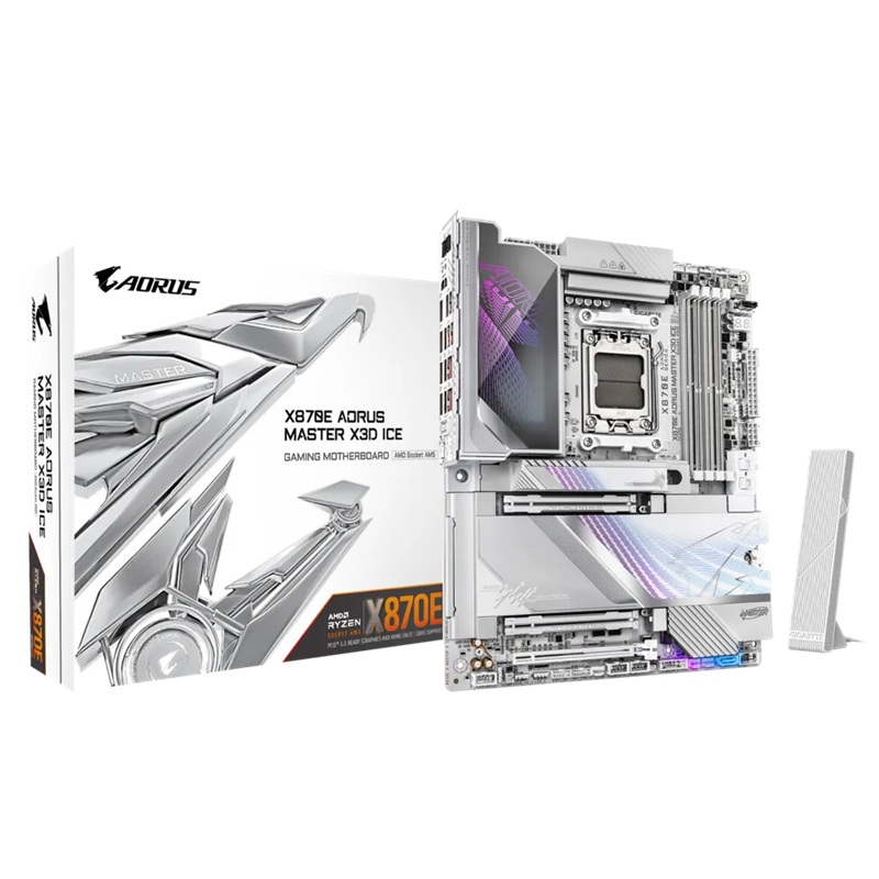 Gigabyte X870E A MASTER X3D ICE ATX Motherboard - AMD AM5 Socket, DDR5 256GB, PCIe 5.0, 10GbE+5GbE LAN, Wi-Fi 7, BT 5.4, Realtek ALC1220 Audio, Windows 11 Ready
