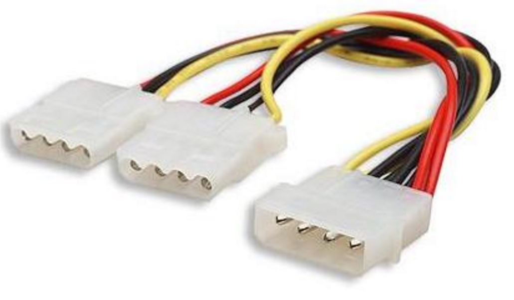 8Ware 20cm Internal Power Molex Cable - 5.25" 4-Pin Male to Dual 5.25" 4-Pin Female Splitter 18AWG RoHS Compliant