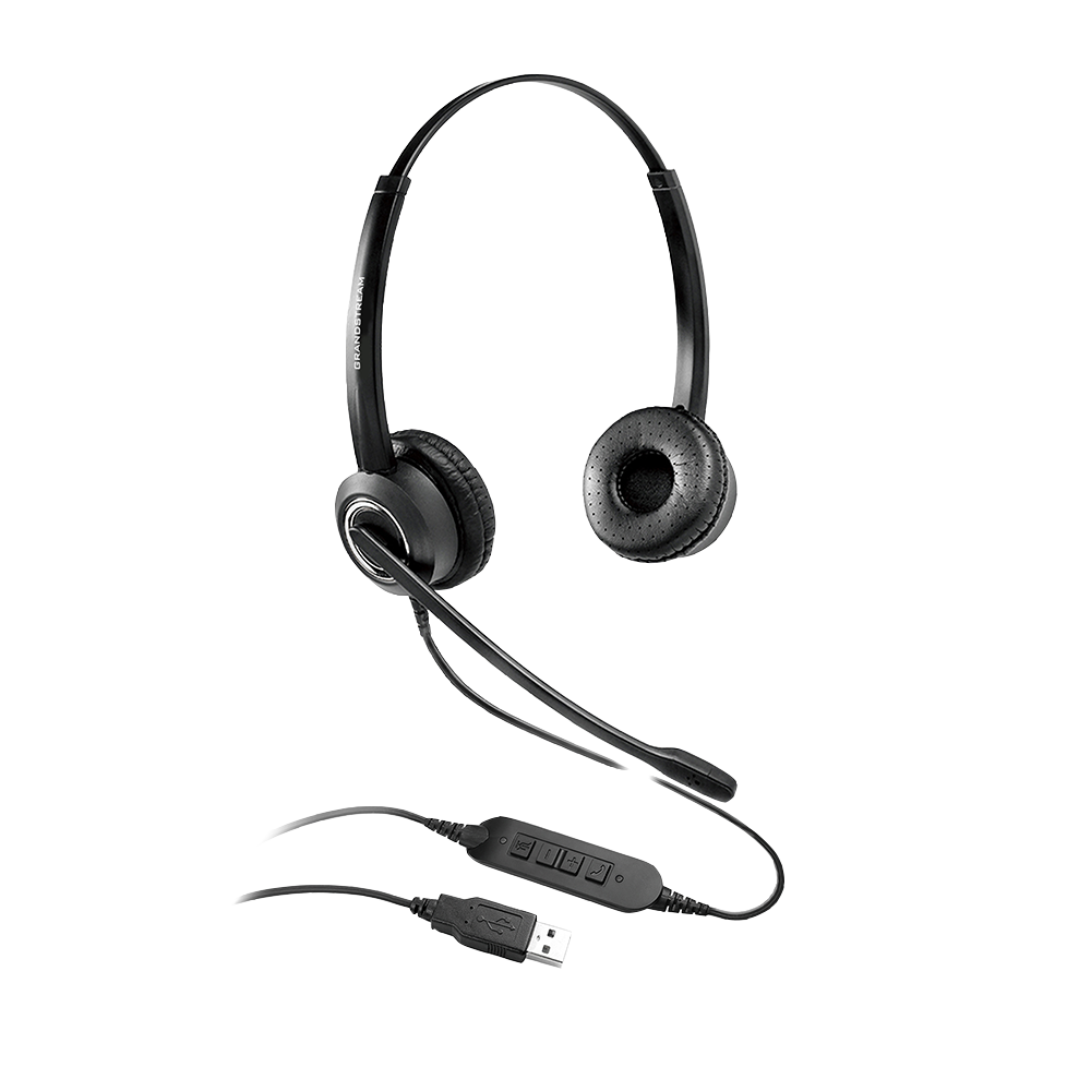 Grandstream GUV3000 Dual Ear USB Headset with Noise Canceling Mic, HD Audio, Inline Controls - Compatible with Teams, Zoom, 3CX