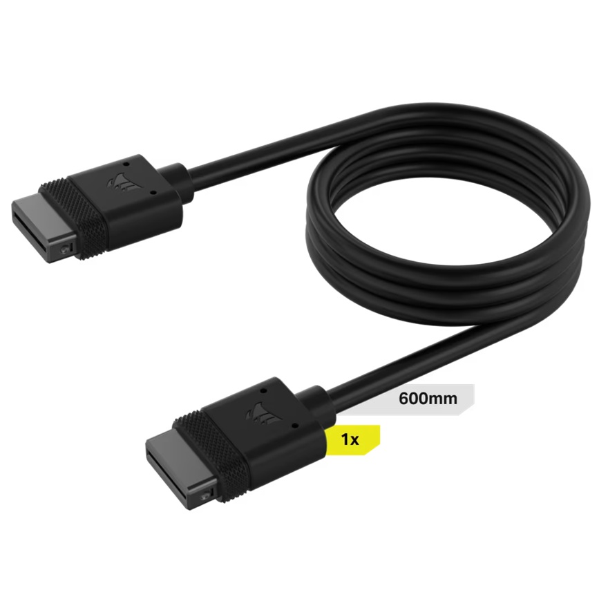 Corsair iCUE LINK Cable 600mm with Straight Connectors – Flexible Data and Power Cable for RGB Fans & AIOs, Black