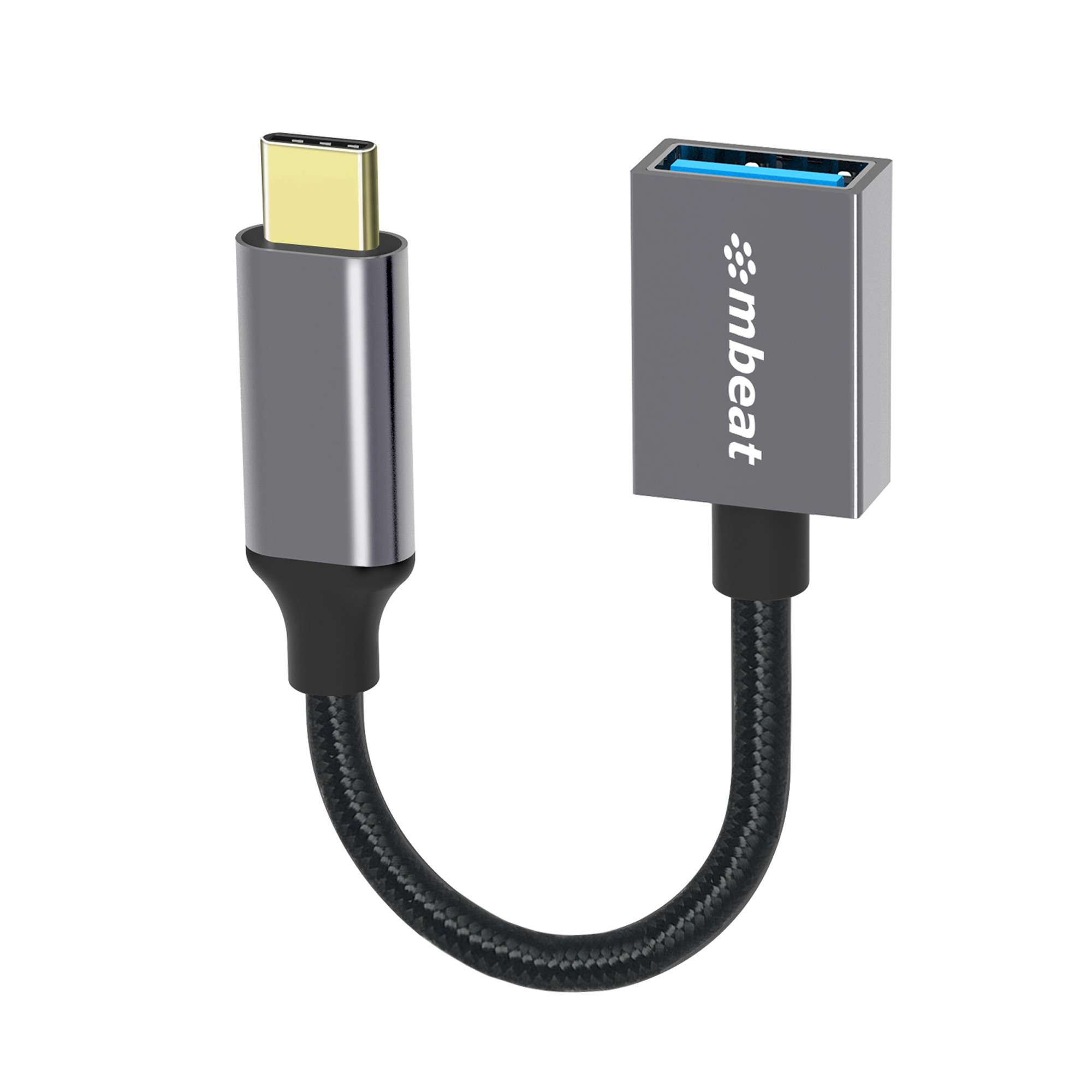 mbeat Tough Link USB-C to USB 3.0 Adapter Cable 15cm - Durable Gold-Plated & Anodised Aluminium Space Grey