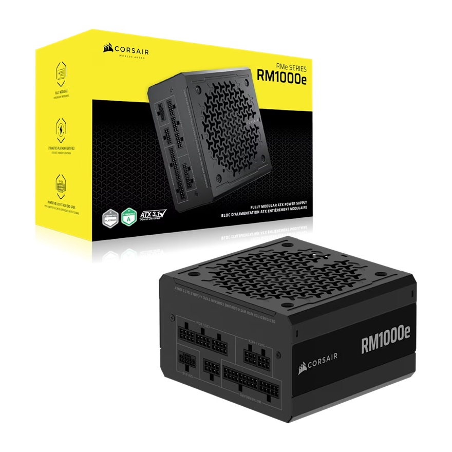 Corsair RMe Series RM1000e 1000W Fully Modular Low-Noise ATX 3.1 Power Supply, Cybenetics Gold, PCIe 5.1 Compatible