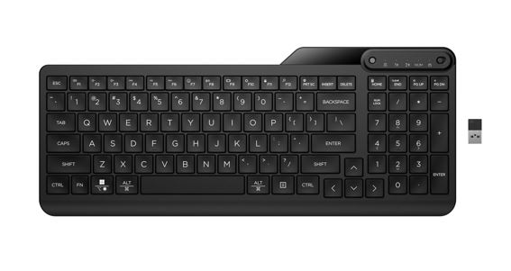HP 475 Dual-Mode Wireless Keyboard Bluetooth 5.3 with Full Numpad, Up to 24 Months Battery Life, USB Type-A Unifying Dongle, Multi-OS Compatible - Black