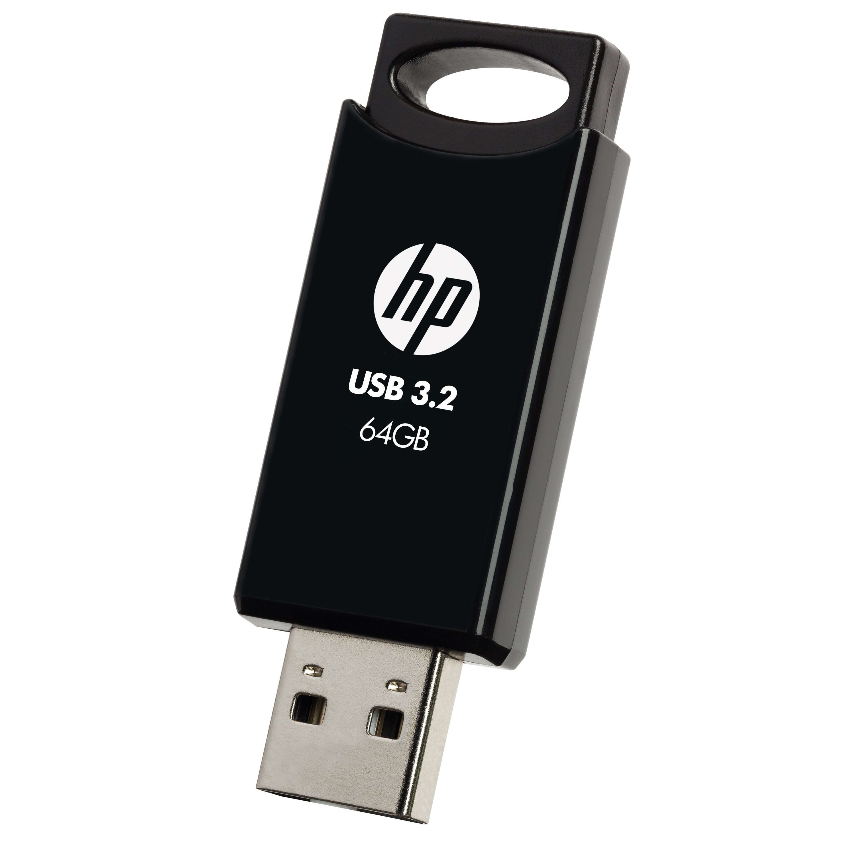 HP 712B 64GB USB 3.2 Flash Drive Black - Sliding Capless Design with Key Loop Portable Storage
