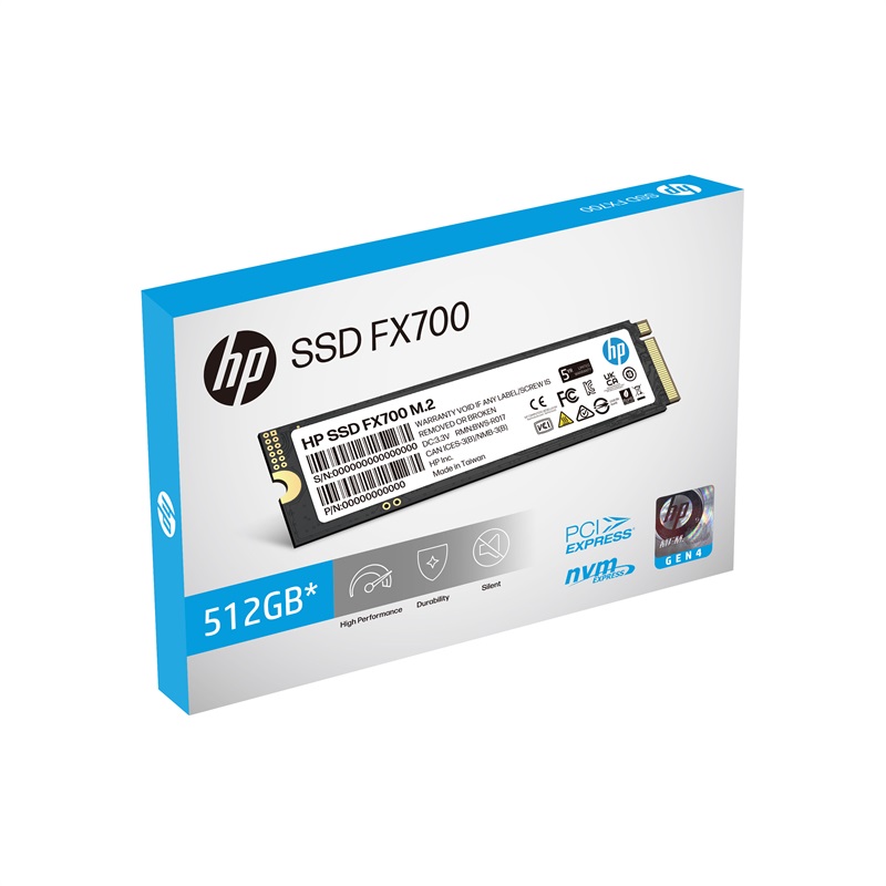 HP FX700 512GB PCIe Gen 4x4 M.2 NVMe 2.0 SSD - Up to 6300MB/s Read & 3100MB/s Write