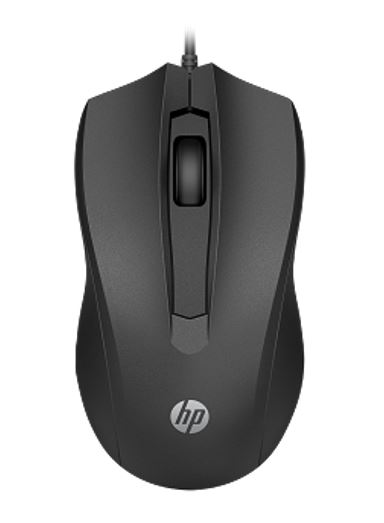 HP Wired Desktop 100 Mouse 1600dpi 3-Button Red Optical Sensor USB-A Wired Black, 1.2m Cable